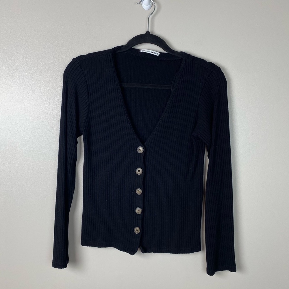 REFORMATION Long Sleeve Button Ribbed Knit Top Cardigan Size small Black